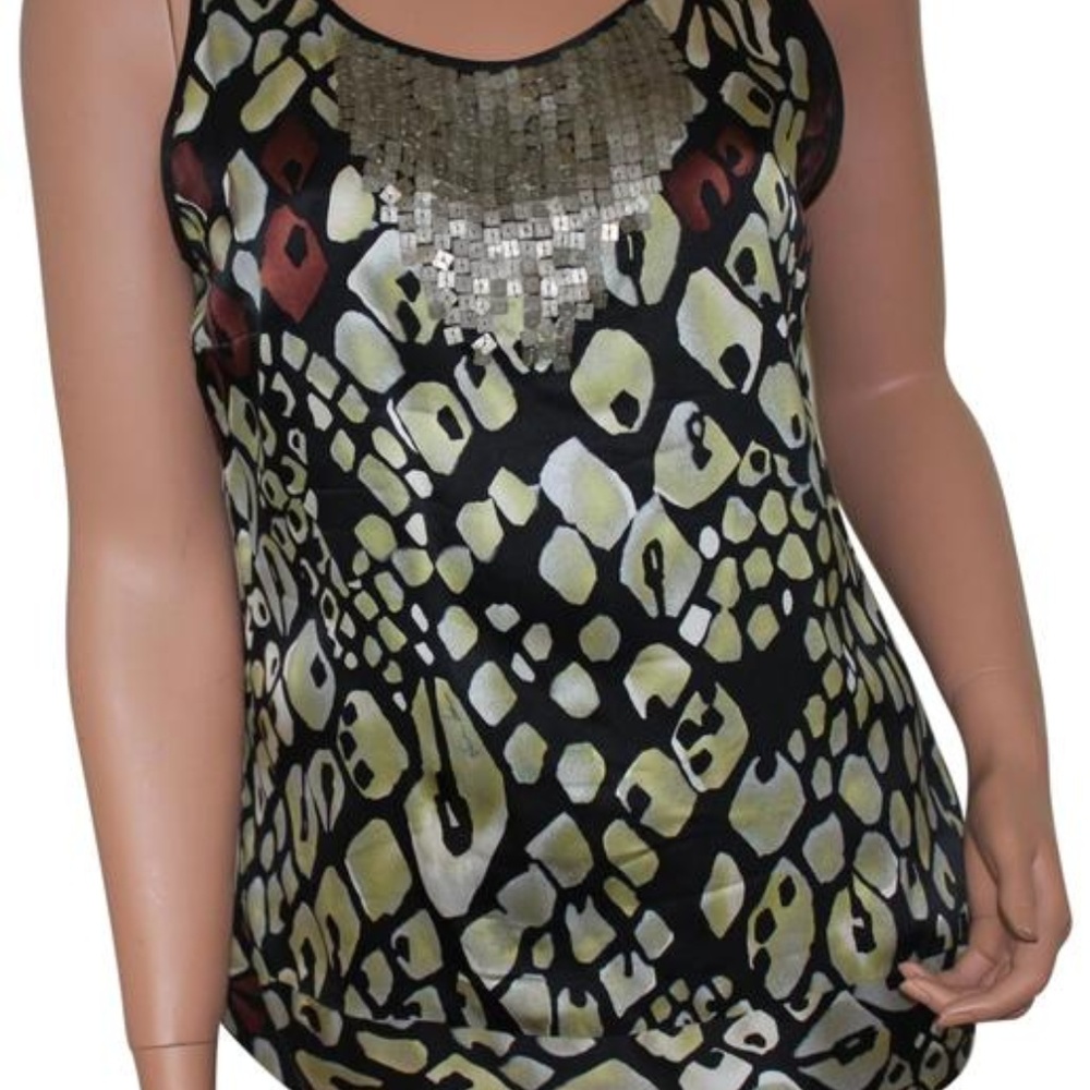Claude Brown Sleeveless Mint Stone Print Blouse